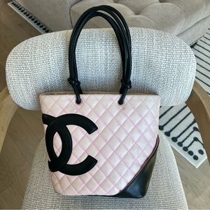 CHANEL Vintage Cambon Small Shopping Bag in Pink and Black